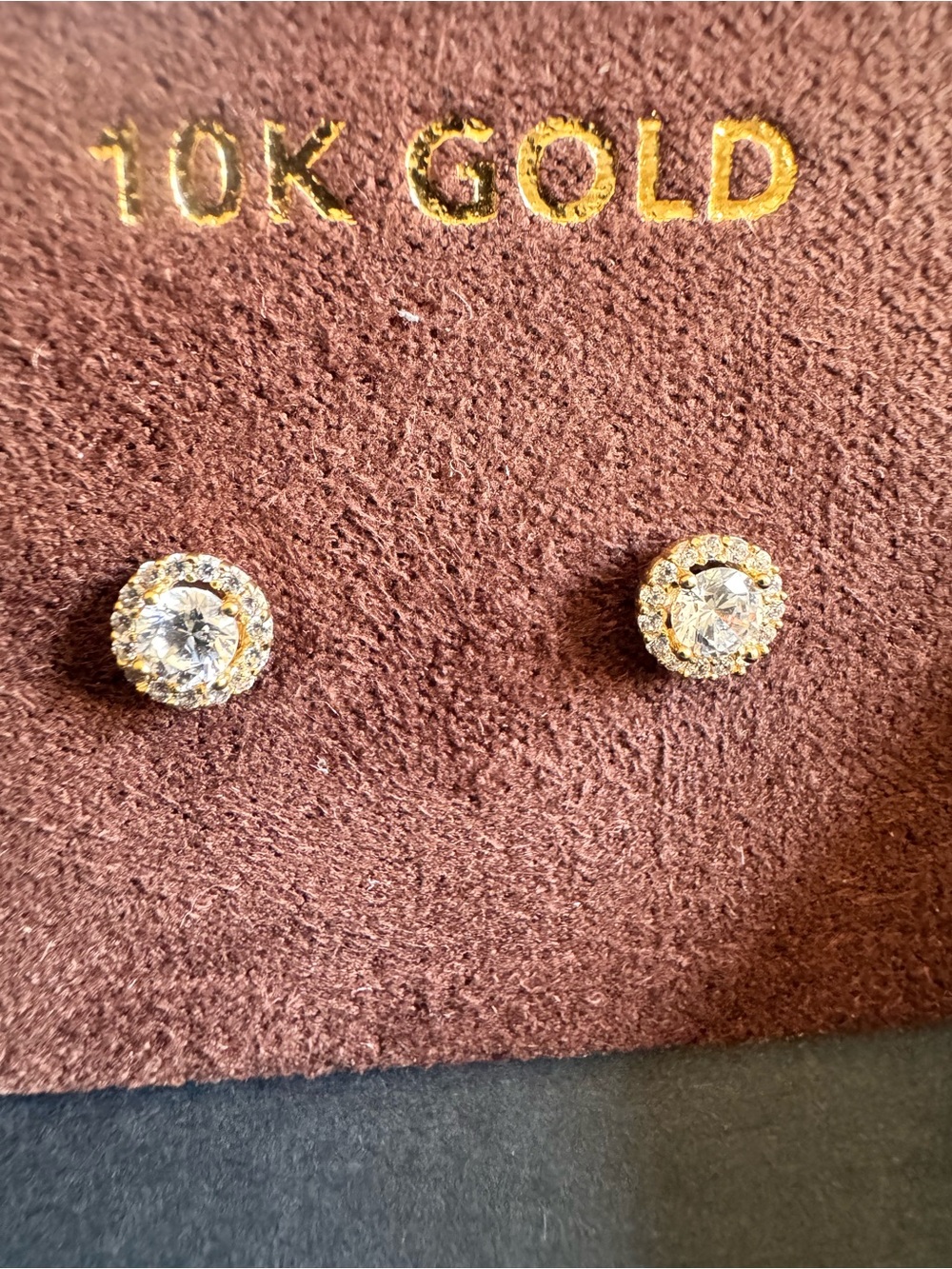 10K Gold Halo Round Cubic Zirconia Stud Earrings - Gold